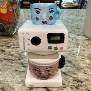 Vintage Cute Anthropomorphic Salt and Pepper Shakers Coffee Maker & Coffee Cup